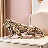 FUNSXBUG 14 Inch Resin Lion Statue Sculpture Figurines Animal Collectible Figurine Gift Idea Home Desktop Decoration Gold