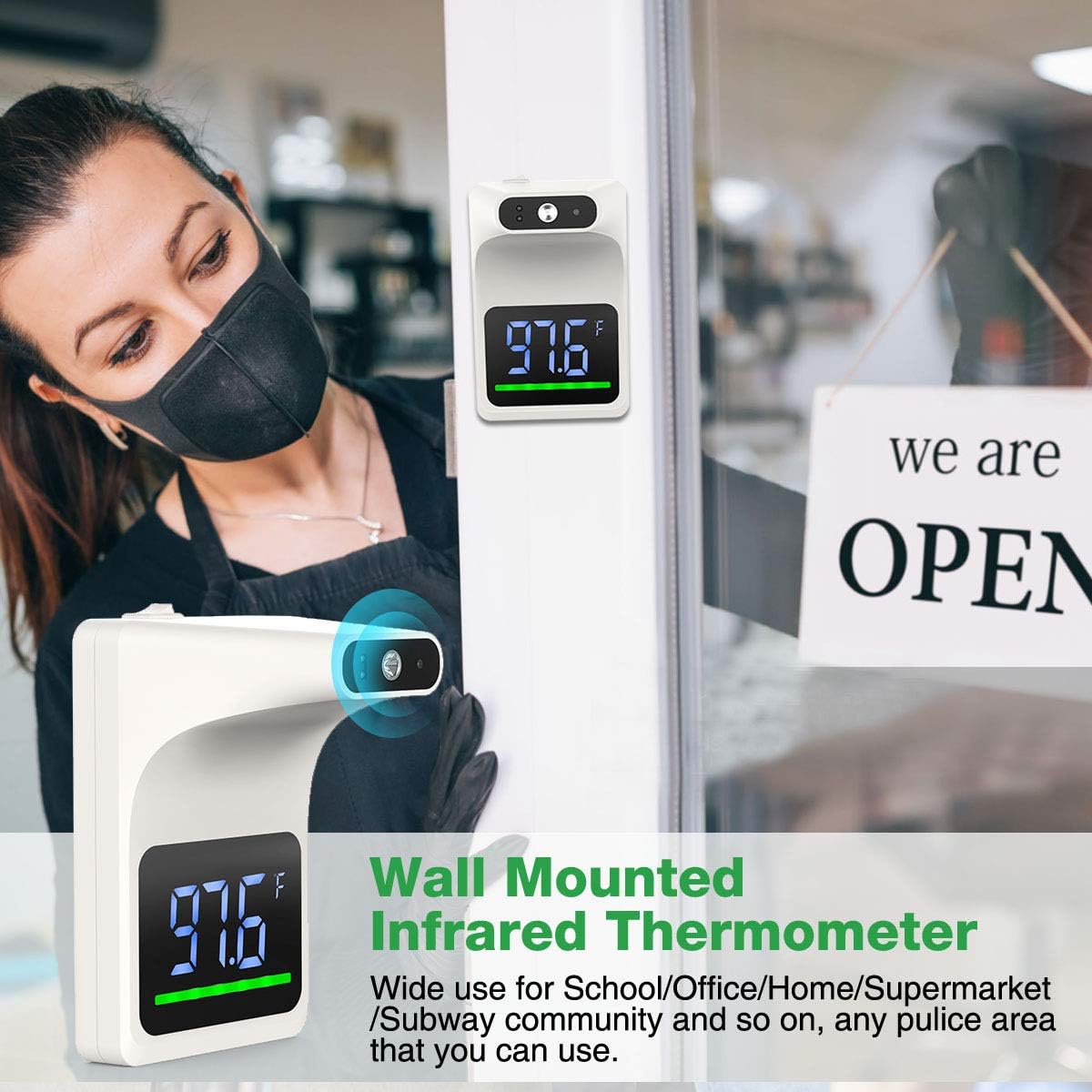 GEKKA Wall Mounted Infrared Forehead Thermometer for Adults, Non Contact Digital Wall Thermometer with LCD Display Fever Alarm Accurate Instant Reading for Offices, Schools, Factories: Industrial & Scientific