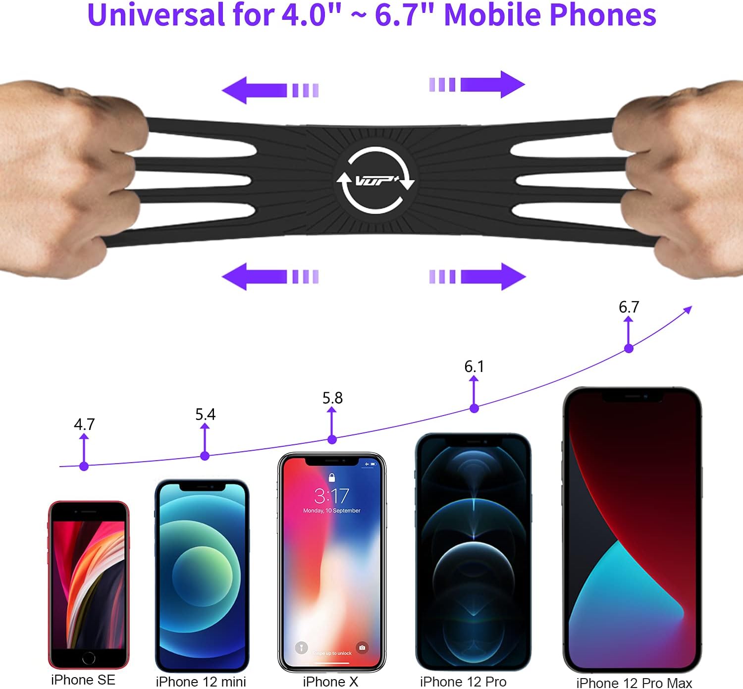 Bike Phone Mount, VUP [Detachable] Silicone Phone Holder for Bicycle, 360° Rotatable, Universal Motorcycle Phone Mount for iPhone 12, 12 Pro, Mini, 12 Pro Max, Fit for 4.0-6.7 inch Cellphones