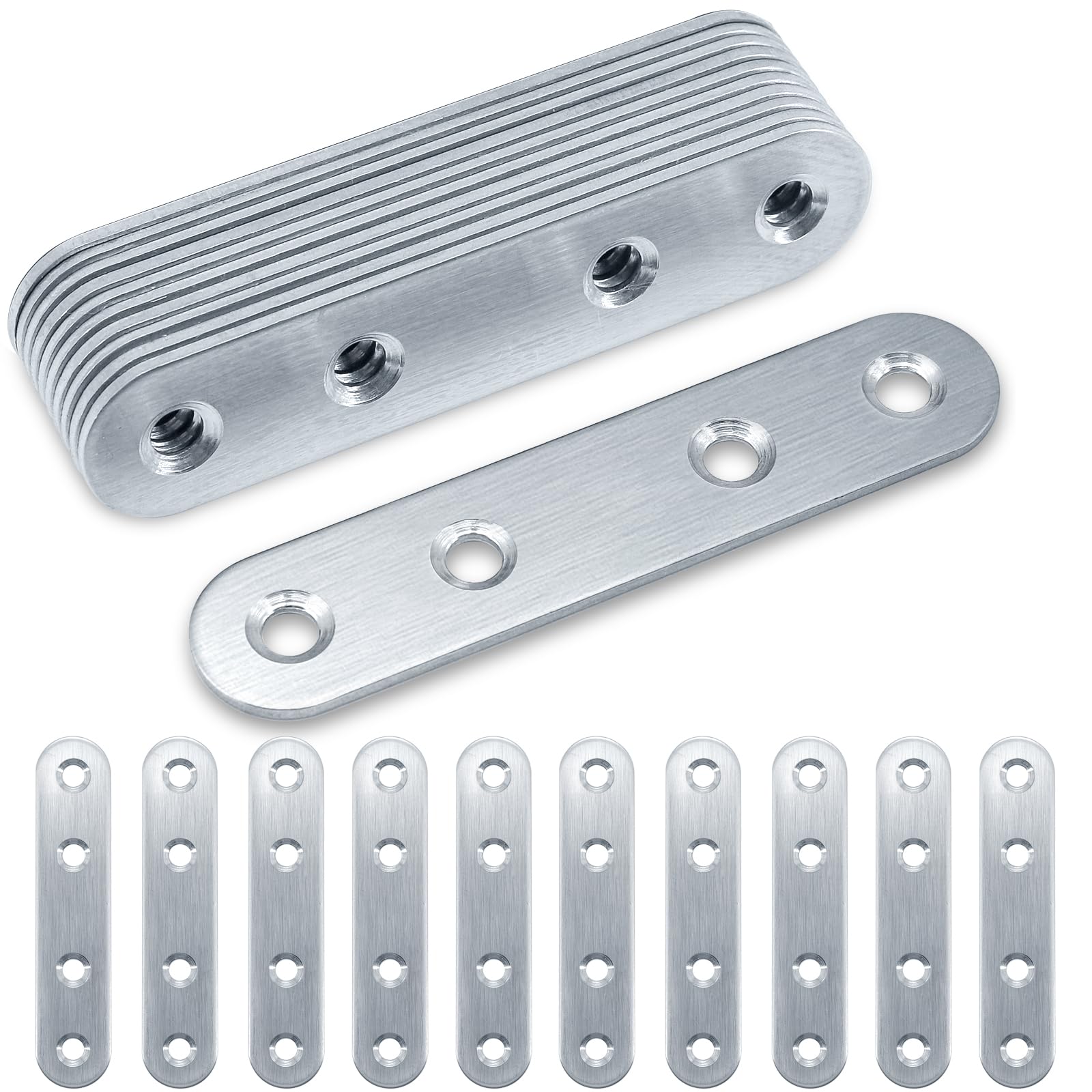 Flat Brackets for Wood, Gorffy 20PCS 80 × 17 × 1.75mm Mending Plates, Flat Metal Joining Plates, Metal Stainless Steel Sleeper Brackets for Wood Fixing
