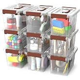 Krihan 9-Pack Stackable Plastic Storage Bins with Lids, 4 Qt- BPA-Free, Clear Organizing Solution, Latches, Durable Nestable Containers, Secure Pull Handle.