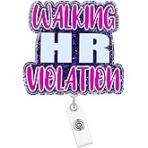 Arakulago Walking HR Violation Funny Nurse Badge Reel Retractable Nursing Student Funny Cute Badge Holder with ID Clip Accessories RN CNA Acrylic Name Badge Clip Medical Assistant ID Card IH63RG
