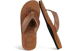 Tmaza Men’s Leather Flip Flops with Arch Support Comfort Summer Outdoor Thong Sandals