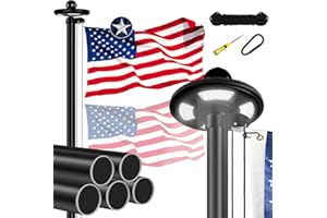 MVPRING Heavy Duty Flag Pole Kit with Solar Light, 25 FT 12 Gauge Aluminum in Ground Flagpole with 128 LEDs Solar Powered Set for House Outside, with Embroidered American Flag, Residential Commercial, Black