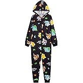 Pokemon Kids Fleece Hooded Jumpsuit, One-Piece Pajamas with Pockets, Pikachu Sleepwear, Lounge Wear, Gifts for Boys and Girls
