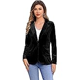 Women's Velvet Blazer Long Sleeve Open Front Button Jacket Outwear with Pockets