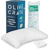 Olive + Crate Adjustable Loft Shredded Memory Foam Pillow - Crescent | BreathePure&trade; Breathable Pillow, Hypoallergenic, CertiPUR-US Certified, for Back, Stomach, Side Sleepers