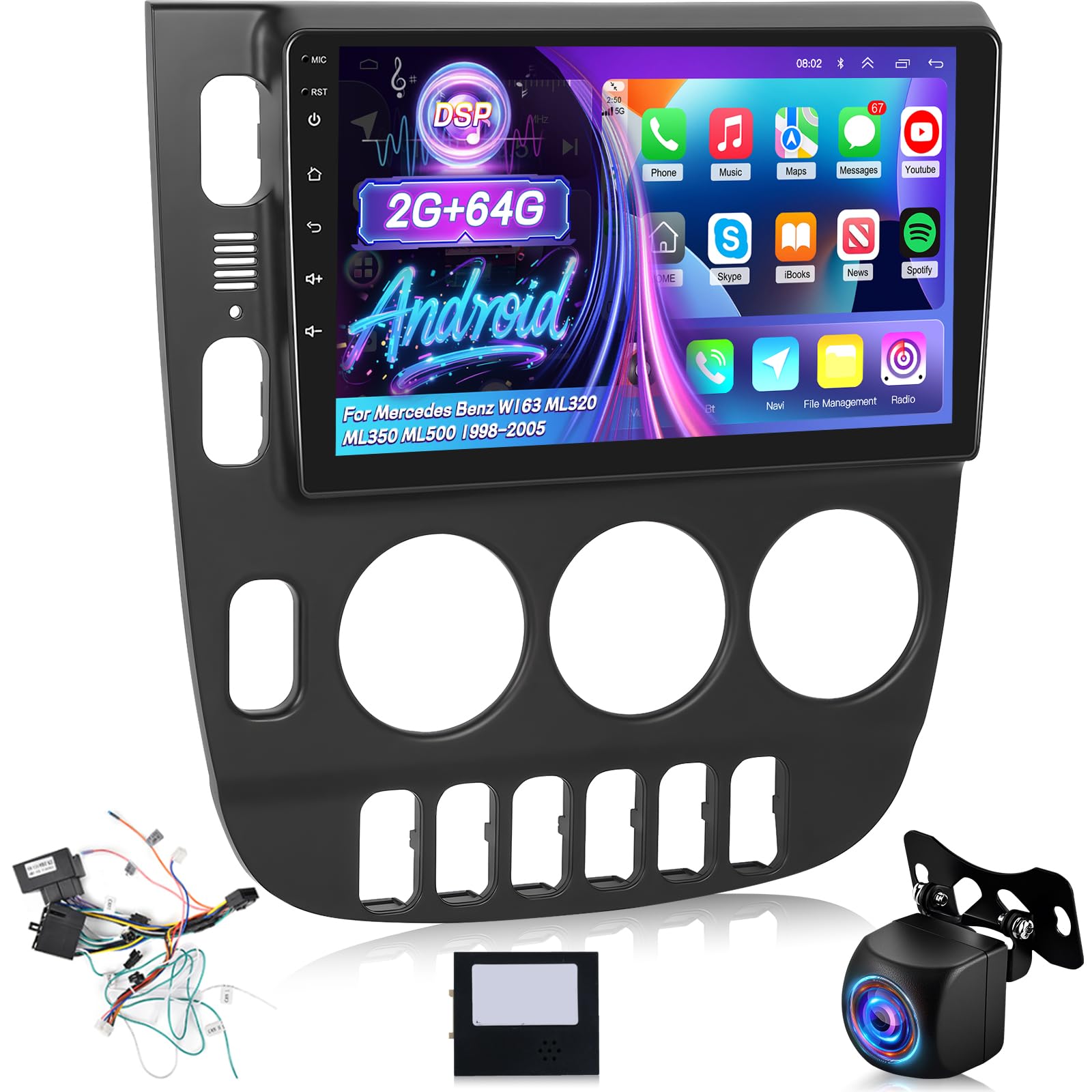 Photo 1 of [2+64G] for Mercedes Benz W163 ML320 ML350 ML500 1998-2005 Car Radio, 9 inch Touchscreen Android 15 Stereo - Wireless Carplay and Android Auto, 5G/WiFi, DSP/EQ, FM/RDS Radio, SWC + Backup Camera