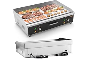 ROVSUN 30" Electric Countertop Flat Top Griddle, 3000W Electric Griddle, Teppanyaki Grill Stainless Steel with Adjustable Temperature Control 122°F-572°F for Commercial Home Restaurant, Plug