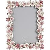 Synovana Pink Flower Picture Frame 4x6 Blossom Photo Frame for Tabletop Display, Decorative Flower Design Home Decor