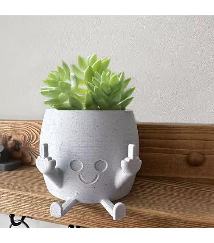 Pot De Fleurs Amusant Lazy Guy En Résine - Design Visage Souriant, Dimensions 25x13x9.5 Cm, Avec Trous De Drainage - 14
