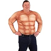Plus Size Muscle Costume Shirt for Adults | Padded Long Sleeve Pullover with 3D Muscular Print for Halloween Cosplay