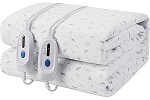McJaw Electric Mattress Pad Queen size 60'' × 80'', 4 Heating Levels & 10 Hour Auto Shut Off, Dual Controllers, Elastic Deep Pocket, Machine Wash, Irregular pattern, White