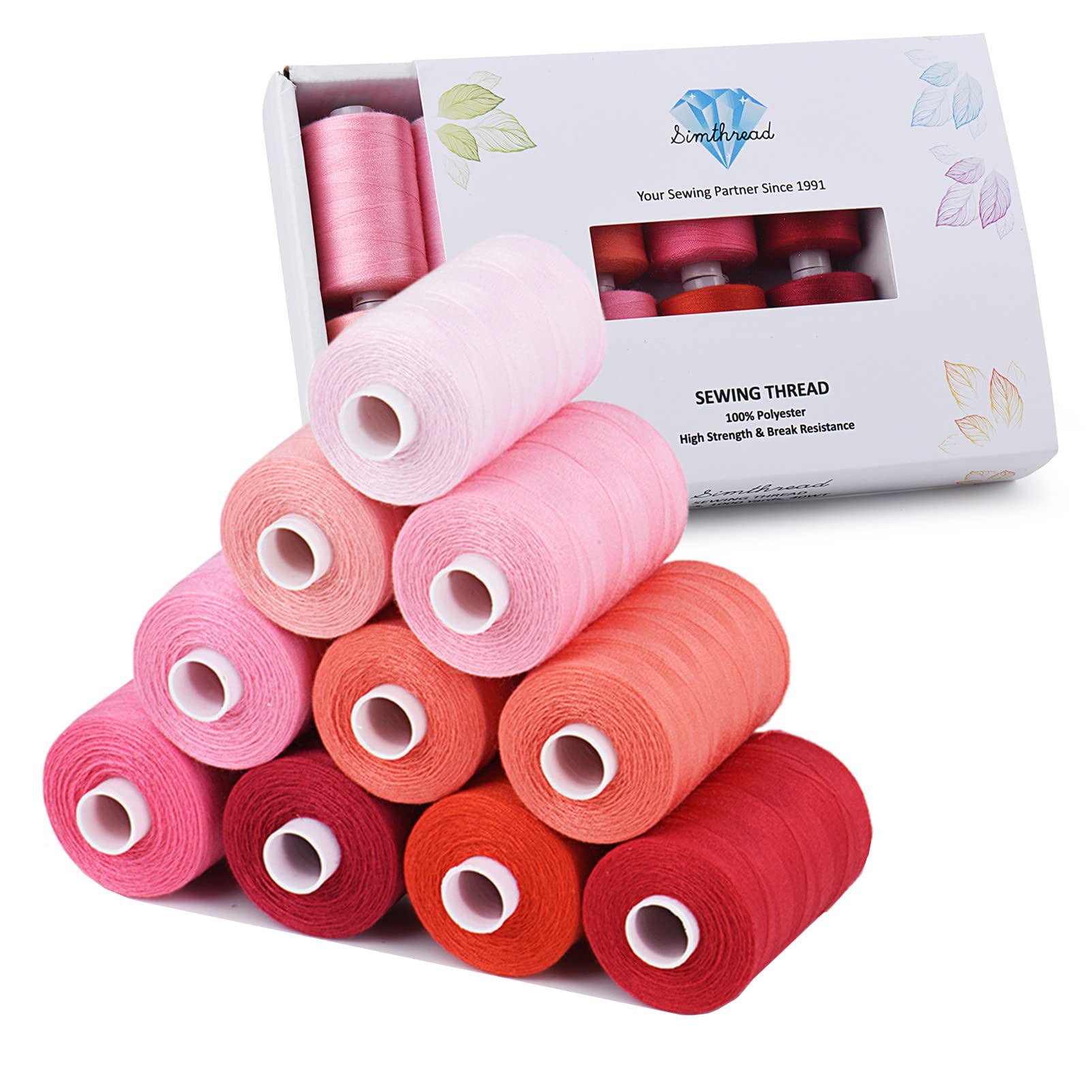 Simthread All Purpose Sewing Thread, 10 Spool 1000 Yards Each Bobbin Polyester Thread for Sewing, Handy Polyester Sewing Threads for Sewing Machine (Red Series) — image 1