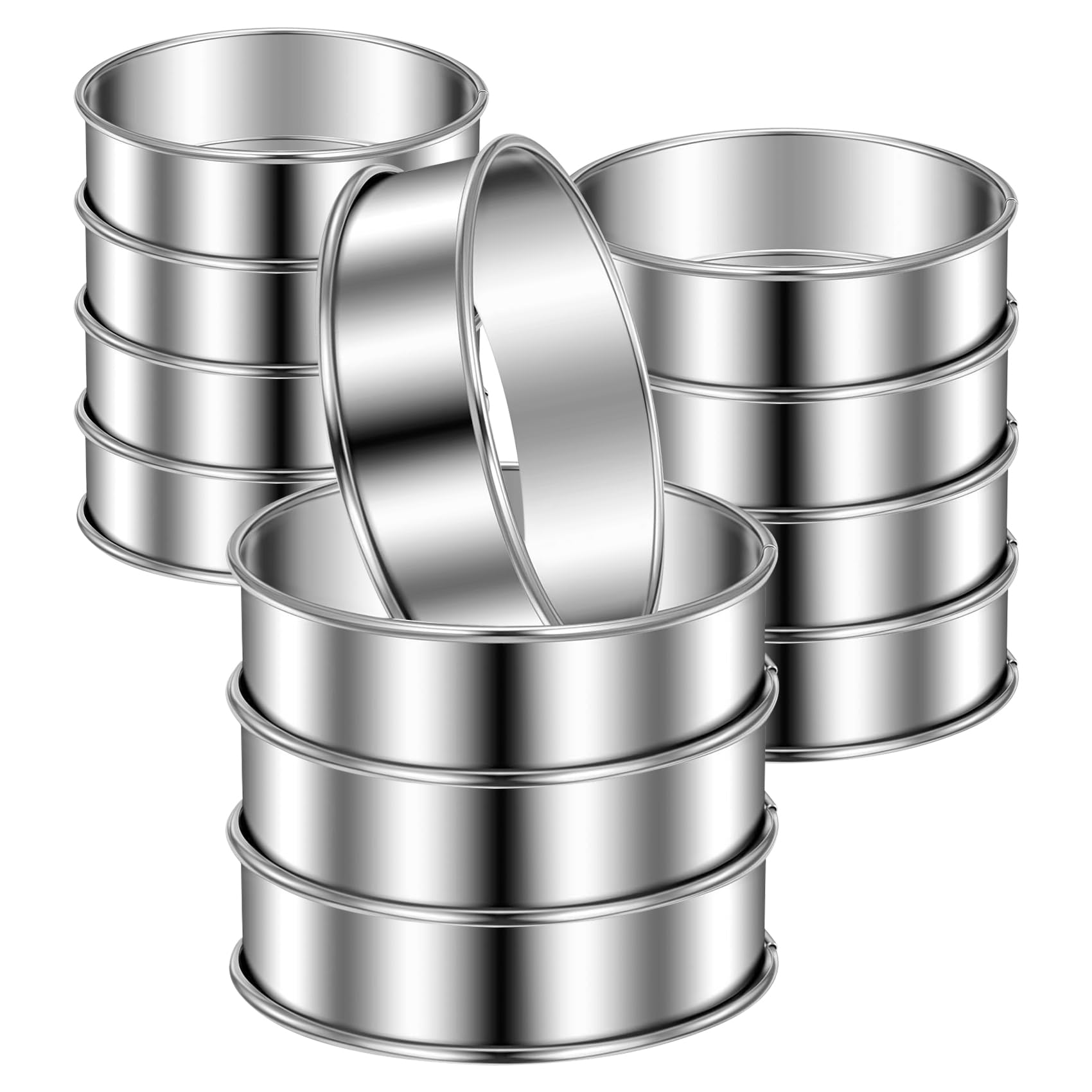 SCHNRR 12 Pieces 3.15 Inch Double Rolled Tart Rings Stainless Steel Round Muffin Rings Metal Crumpet Rings