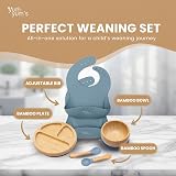 Yum Yum's Baby Bamboo Weaning Set Olive Green with Suction Plate & Bibs view 2