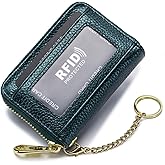 Tapp Collections RFID Credit Card Holder, Small Leather Zipper Card Case Wallet with ID Window & Detachable Keychain - Green
