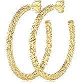 NICRET Hoop Earrings 14K Gold Hoop Earrings for Women Big Hoops Earring Wrinkled Surface Thin Gold Hoops Earring Paddle Back 39 * 2.5mm