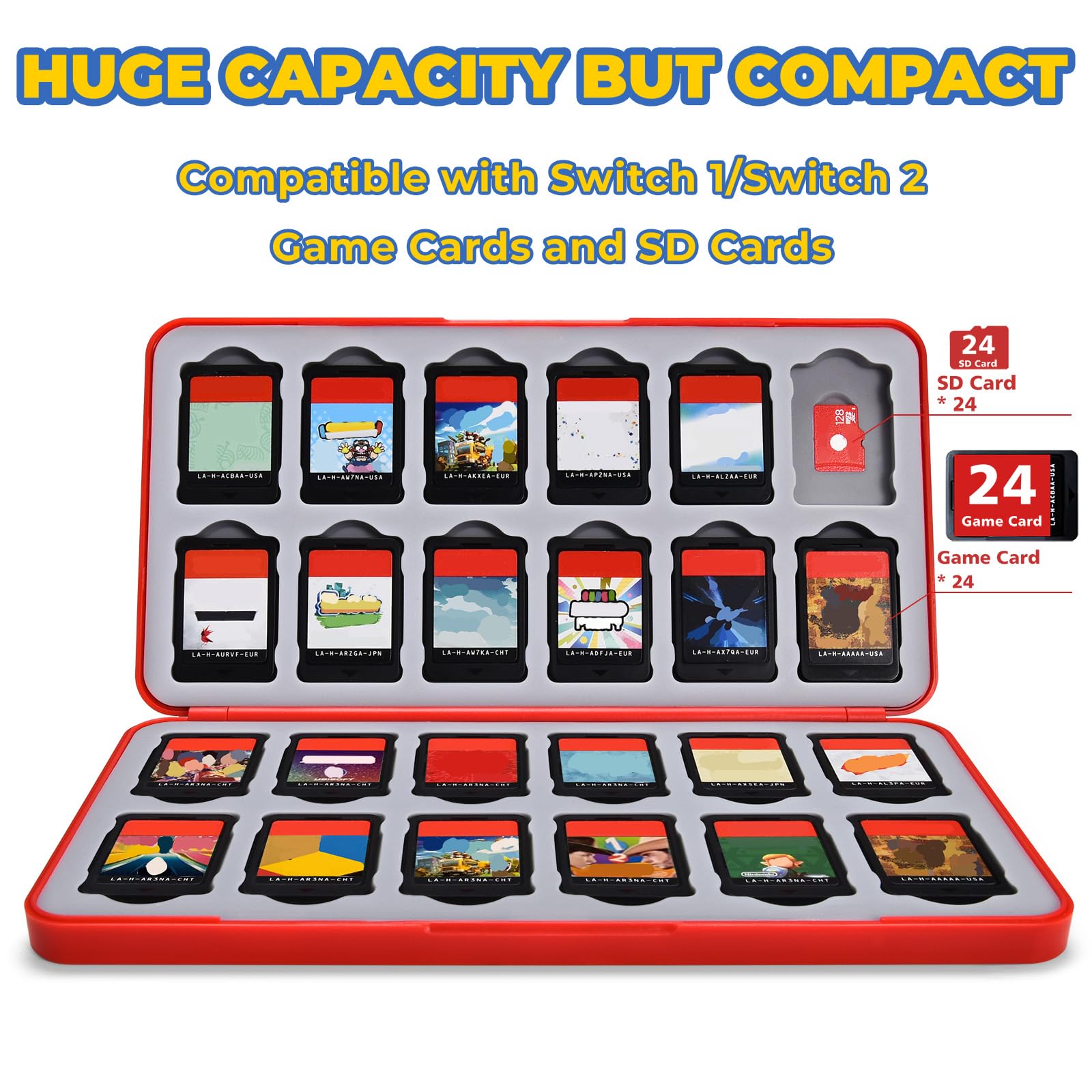 Switch 2 Game Case Holder for Nintendo Switch2/OLED/LITE Games & Micro SD Cards, FUNLAB Switch2 Game Card Holder Cartridge Case with 24 Game Card Storage - Red