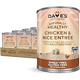 Dave's Pet Food Wet Canned Dog Food (Chicken & Rice), Made in USA Naturally Healthy with Added Vitamins & Minerals, Gluten Free Topper, 13.2 oz (12 Pack)