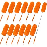 Tanlade 12 Pcs Microfiber Feather Dusters for Cleaning, Orange | 13-31 Inch, Small Extendable Washable Reusable Cleaning Tools, for Ceiling Fans, Furniture, Car, Cobwebs