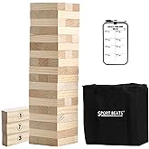 Outdoor Games Large Tower Stacking Game, 54 Wooden Blocks, Stack Up to 4 Ft Tall, Includes Carry Bag and Scoreboard, Backyard and Beach Lawn Yard Fun for Adults and Family