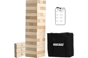 SPORT BEATS Outdoor Games Large Tower Stacking Game, 54 Wooden Blocks, Stack Up to 4 Ft Tall, Includes Carry Bag and Scoreboard, Backyard and Beach Lawn Yard Fun for Adults and Family