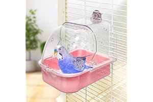 WQY GroceryShop Bird Bath for Cage, Cleaning Pet Supplies Cockatiel Bird Bathtub with Hanging Hooks for Little Bird Parrots Spacious Parakeets Portable Shower for Most Birdcage (Pink)