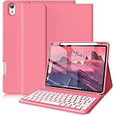 ZKTUYU for iPad (A16) 11th 10th Generation Case with Keyboard - 7 Colors Backlit Wireless Detachable Folio Keyboard Cover with Pencil Holder for iPad 11/10.9 inch 2025/2022 (Pink)