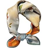 PLIPON 100% Mulberry Silk Neck Scarf - 21"x21" Small Printed Square Neckerchief Scarves for Women Gift Packed