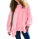 MAOECO Womens Long Sleeve Oversized Tshirts Flowy Peplum Top Loose Fit Tunics Tops to Wear With Leggings Workout Babydoll Shirts M Pink