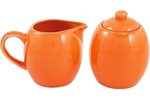 METROPOLITAN TEA Orange Ceramic Creamer and Sugar Service Set with Lid