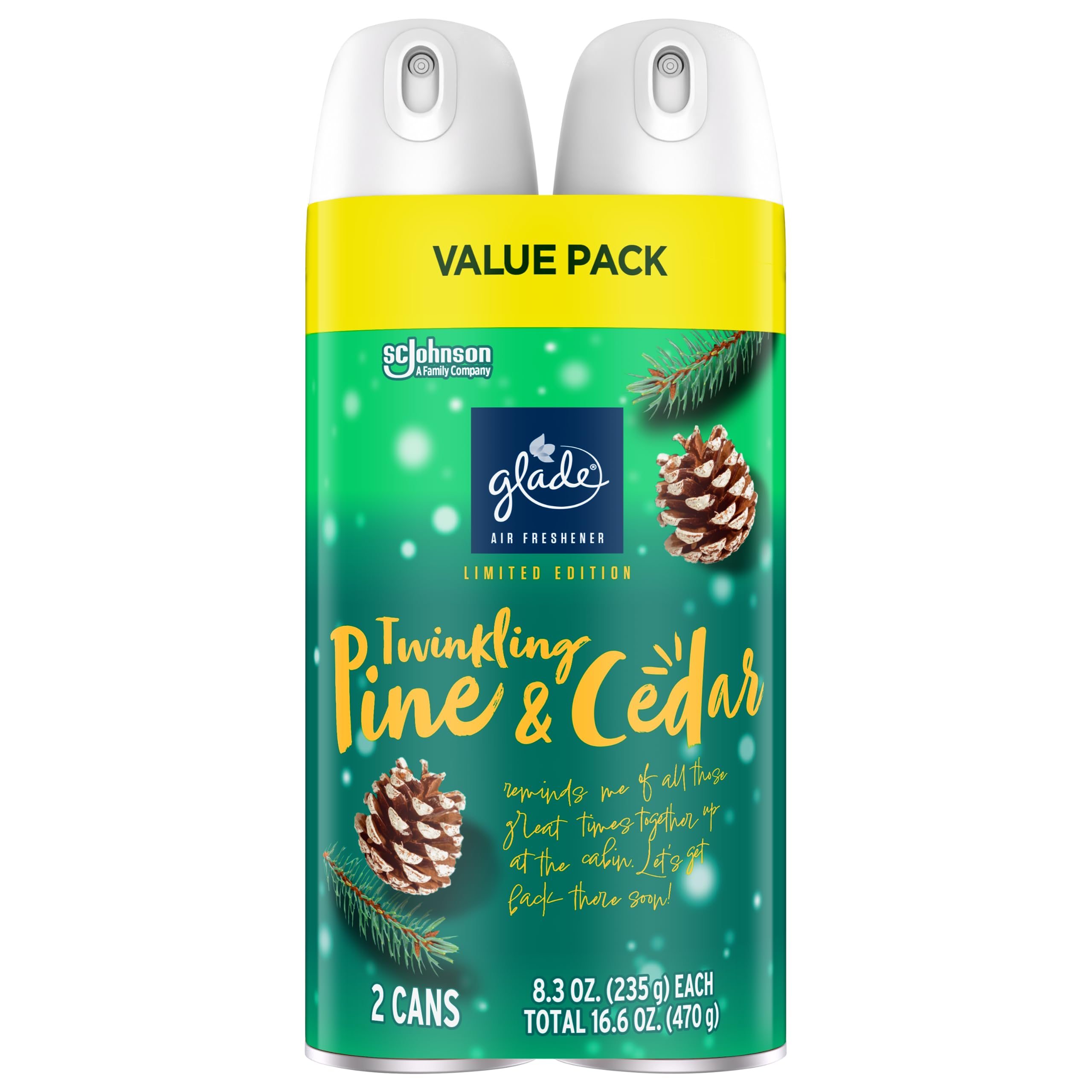 Glade Air Freshener Room Spray, Twinkling Pine & Cedar, 8.3 oz, 2 Count