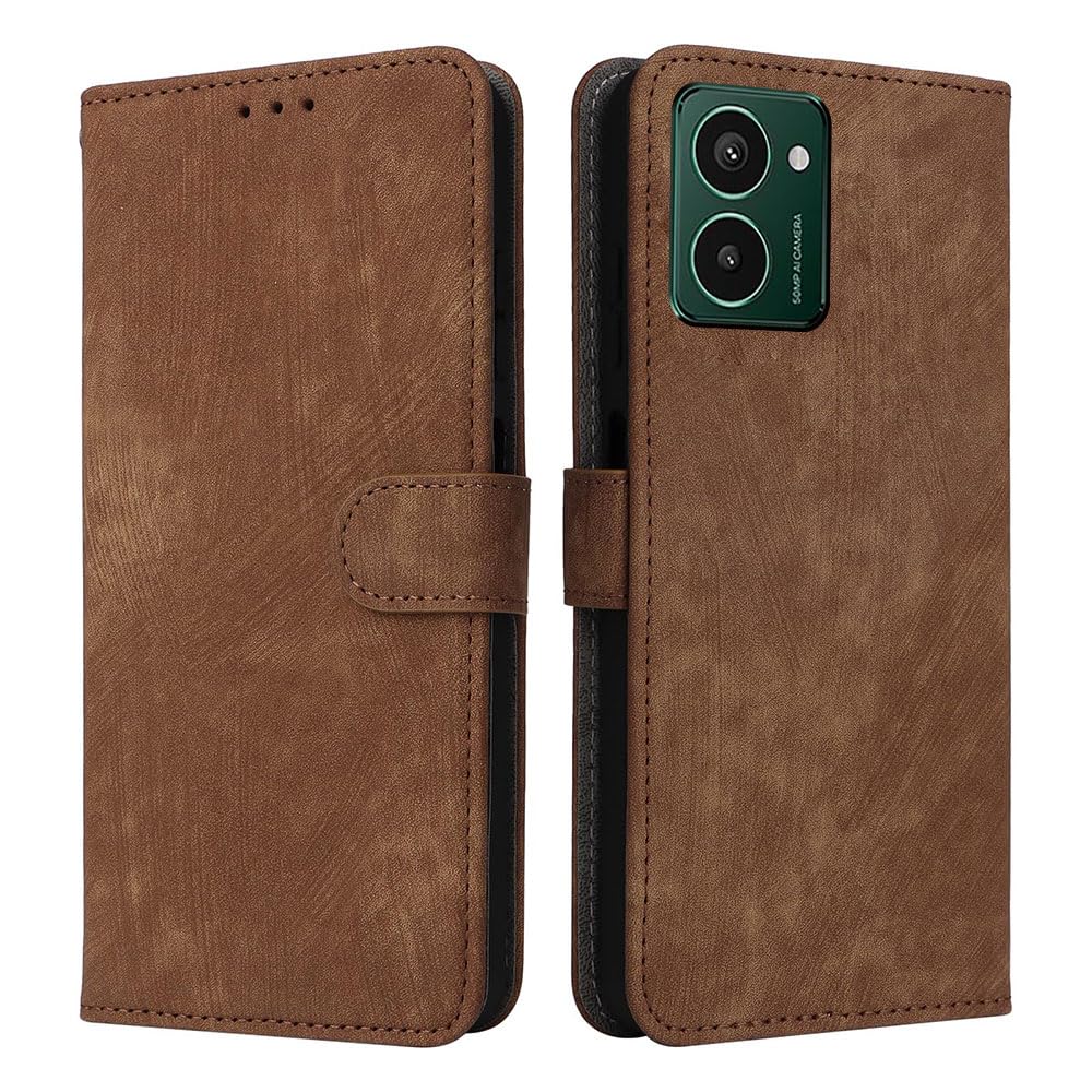 XINNI RFID Protective Phone Case for HMD Pulse Pro, PU/TPU Flip Leather Shockproof Cover, Brown