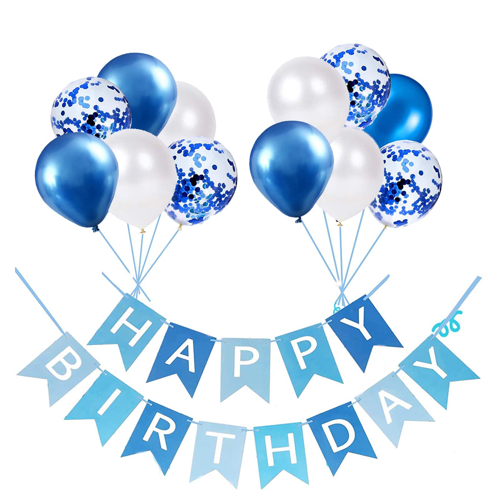 Happy Birthday Banner Black Gold Silver Happy Birthday Party Decorations 12 Inch Happy Birthday Balloons Perfect for Birthday Party Decorations (Blue)