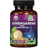 Ashwagandha Supplements 2100mg - 3X Strength Ashwagandha Powder & Root Extract with Black Pepper for Max Absorption, Antioxidant Supplements for Women & Men, Vegan, Bottled in USA - 60 Capsules