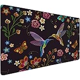 Gbuzozie Extra Large Mouse Pads Hummingbirds and Flowers XXL Mousepad with Stitched Edges Humming Birds Non-Slip Rubber Base Computer Keyboard Pad Desk Mat for Home Office Desk Decor, 35.4" X 15.7"