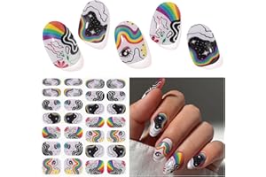 DUKASOU Semi Cured Gel Nail Strips, 28pcs Real Nail Polish Art Stickers/Wraps Need UV Light, Includes Prep Pads, Nail File & Wood Stick, Sticker Nails for Women Girls Kids DIY Gifts（Iridescent