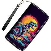 RUUHLJLET Womens Wallet,RFID Blocking Large Capacity Clutch,Zip Around Leather Purse with 8 Card Slots,Bill Compartments Coin Pocket - Funny Dinosaur