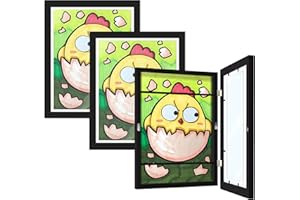 Abtgt 3 Pack Kids Art Frame, Changeable Front Opening, Displays 8.5x11 With Mat and 10x12.5 Without Mat, Holds 100 pieces, suitable for children' srooms, homes and offices, Black