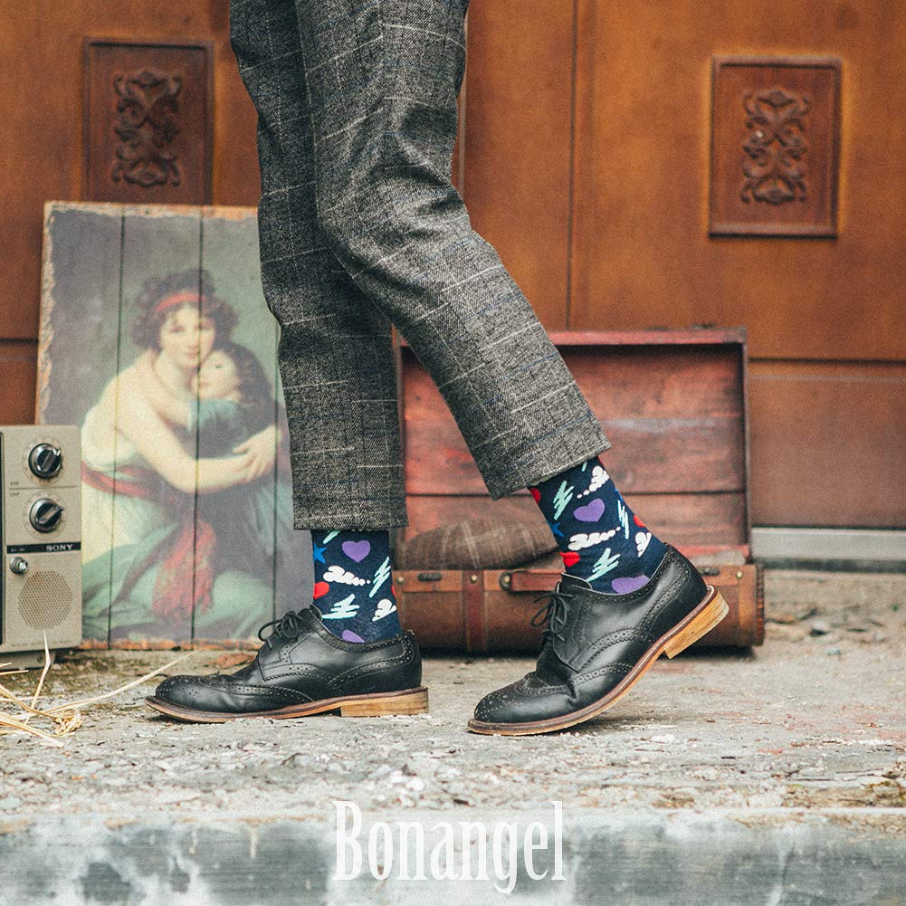 Dress Socks for Men & Women,Colorful Funny Crazy Novelty Fun Dress Socks Pack by Bonangel,Cool Pattern Crew Socks With Gift Box(Star 1)