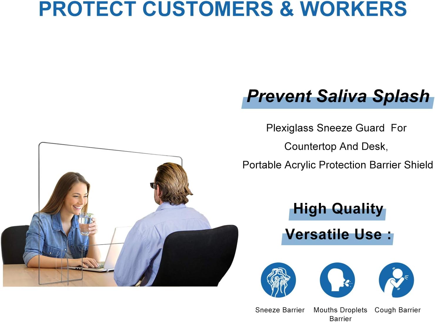 32”x24” Sneeze Guard, Plexiglass Clear Shield-Economy Sneeze Guard for Counter, Freestanding Acrylic Shield for Business and Customer Safety with Pass-Through Transaction Window.: Home Improvement