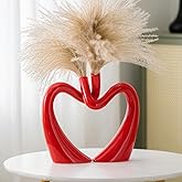 Lvases Red Hollow Ceramic Vases for Home Decor, Love Heart Snuggle Vase Set of 2, Modern Nordic Aesthetic Decorative Vase for Table Centerpiece Wedding Decoration (W 11.8" X H 9.8")