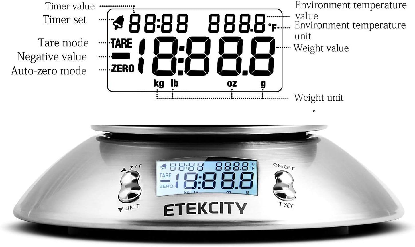 Etekcity Food Scale with Bowl, Timer, and Temperature Sensor, Digital Kitchen Weight for Cooking and Baking, 2.06 QT, Silver: Kitchen & Dining
