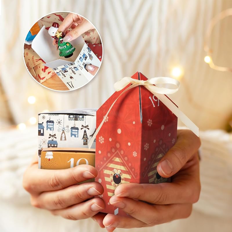 Calendario Adviento Cajas para Rellenar, 25 Numeradas Calendario de Adviento de Navidad, Crea tu Calendario de Adviento 2025 con Cajas de Regalo para Niños, Niñas, Amigos (25 Casitas y Cajas)