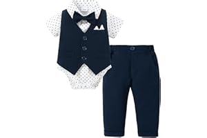 YALLET Baby Boy Clothes Suit Infant Boy Wedding Christening Outfits, 4Pcs Set Easter Baptism Outfits for Boys 0-24 Months