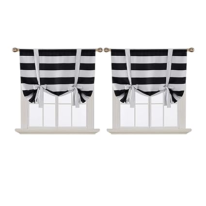 Amazon Com Deconovo Striped Blackout Curtains Rod Pocket Black