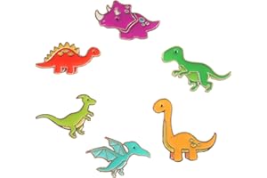 SENSORY4U Charming Colorful Dinosaur Enamel Pin Set - Set of 6 - Brooches Pin Badges for Clothing Bags Backpacks Jackets Hat DIY
