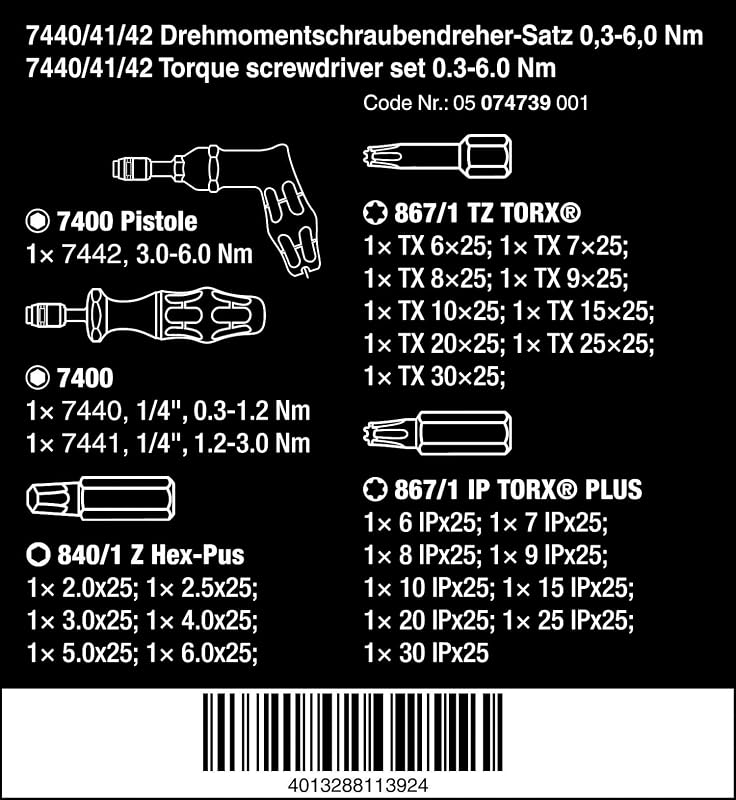 05074739001 juego de llaves dinamométricas, 7440/41/42, 27 piezas.
