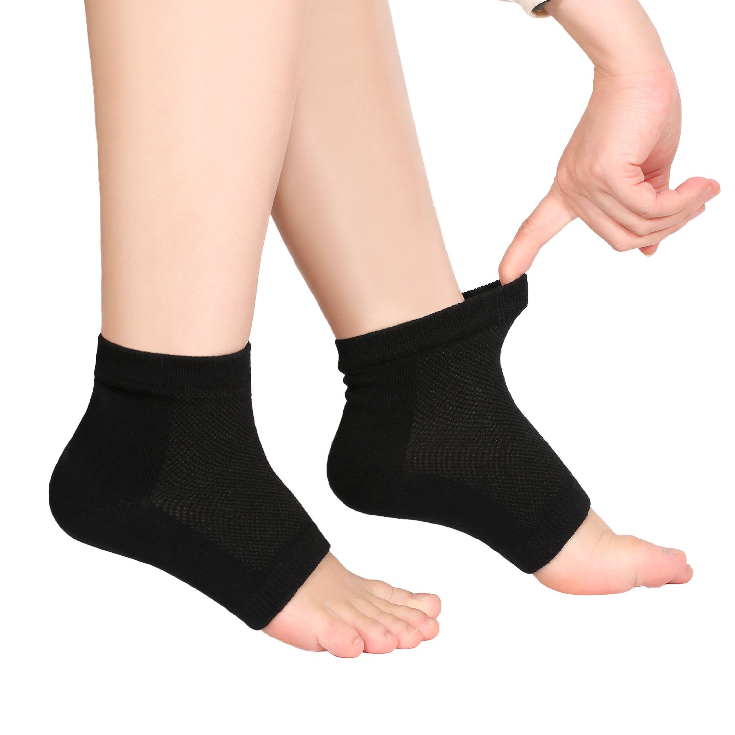 Soft Ventilate Gel Heel Socks Open Toe Socks for Dry Hard Cracked Skin Moisturizing Day Night Care Skin, 3 Pairs (Regular Size, Black) : Beauty